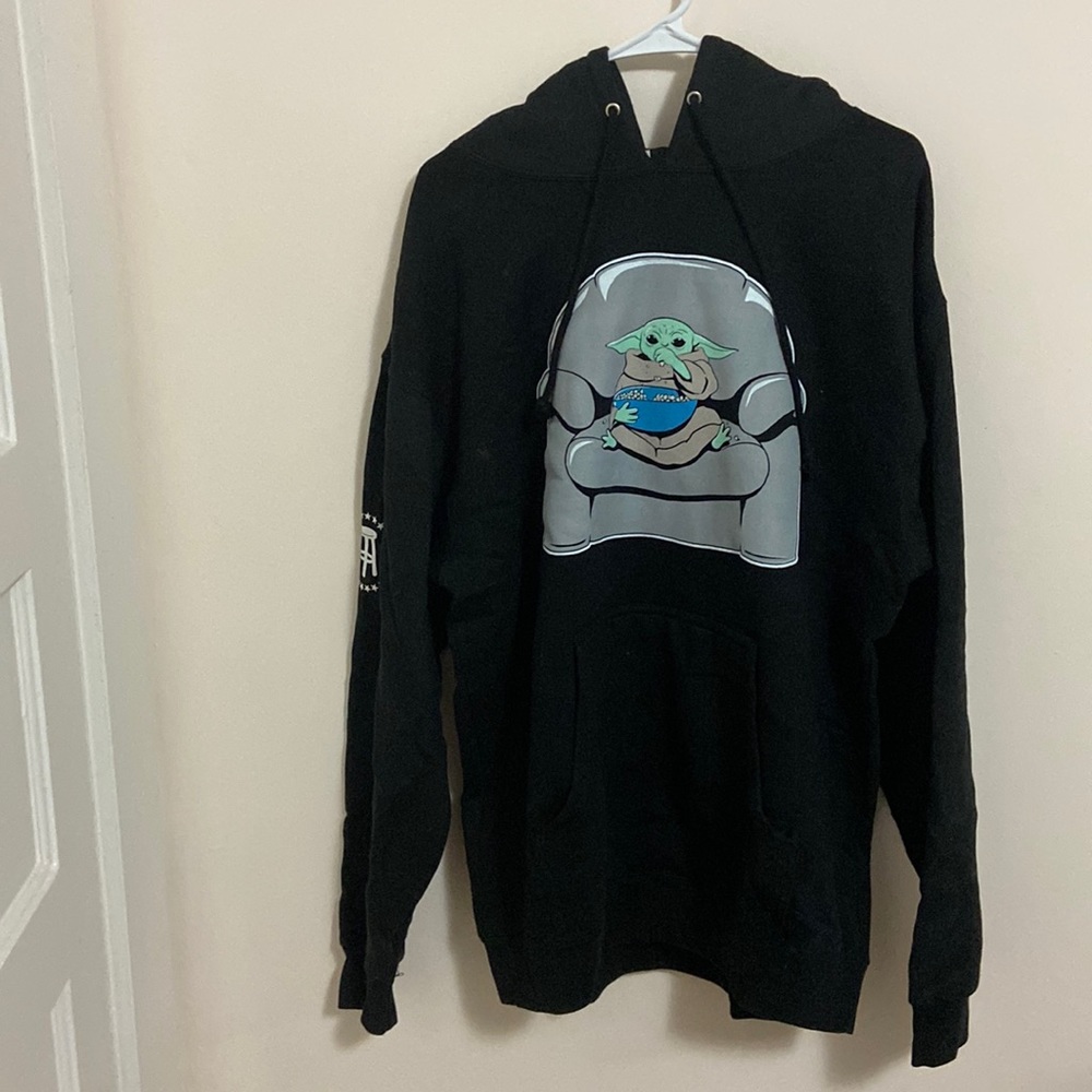 Black baby yoda hoodie. Barstool brand. Large.
